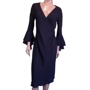 💠REITMANS Tulip Flare Sleeve Midi Wrap Dress Gothic Vamp Emo Witch Costume